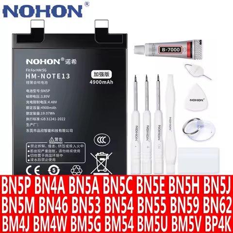 NOHON BN5P BN5A BN46 BN53 BN55 BP4K BM4J Battery For Xiaomi Redmi Note 13 12 11 10 10S 9 9S 8 7 6 8T