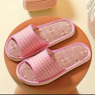 xm beach slipper Square rattan Linen hotel guest indoor slippers for women and mens