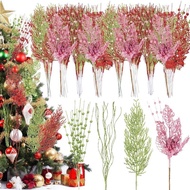 1Pc Christmas Glitter Berries Stems 17 Inch Pink Xmas Artificial Pine Needles Floral Picks Spray Gli