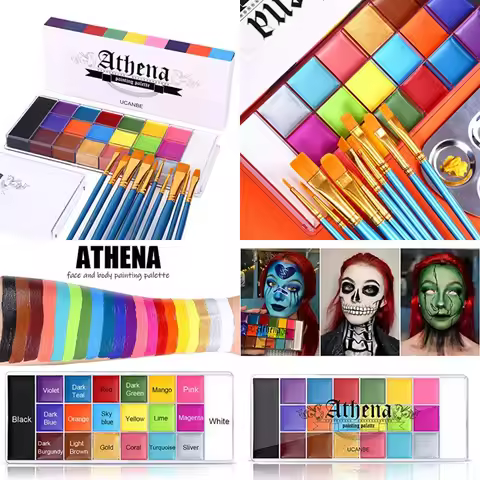 UCANBE Face Body Paint Set-Athena Painting Palette10 Professional Artist Brush Large Deep Pan Ideal 