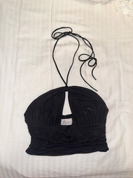 Oh Polly Black Ruched Halter Neck Crop Top