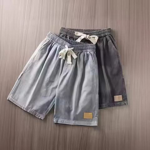 2026 New Men's Distressed Denim Shorts Y2K Vintage Straight Leg Baggy Hip Hop Streetwear Bermuda Jea