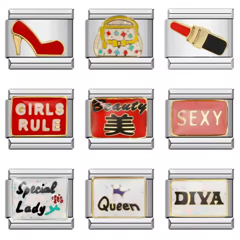 Y2k Women Girlish Sister Girls Queen Diva Colorful Glaze Charm Links Fit 9mm Bracelet Stainless Stee