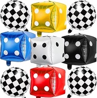 22"Checkered Dice Balloons 9-Pack (4 Matte Black White & 5 Glossy 4D Casino) - Foil Balloon for Poke