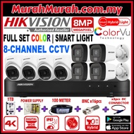 HIK HIKVISION 🌟8-CHANNEL🌟 8.0MP Full Set SMART LIGHT/COLOR 8MP Colour 8CH DVR + Camera+HDD+Power Sup