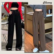 【READY STOCK】 cherryshop⭐Pants Women High-waisted thin casual straight suit pants with stretchable w
