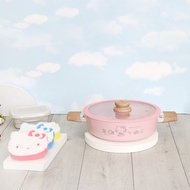 【HELLO KITTY】粉萌鍋具組-日式雙耳湯鍋/壽喜燒鍋-附造型菜瓜布