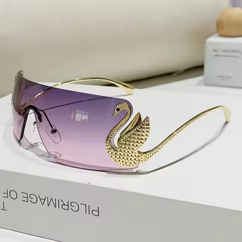 New Fashion Women Oversized Rimless Sunglasses Luxury Brand Swan Shaped Sun Glasses Trendy Large Fra