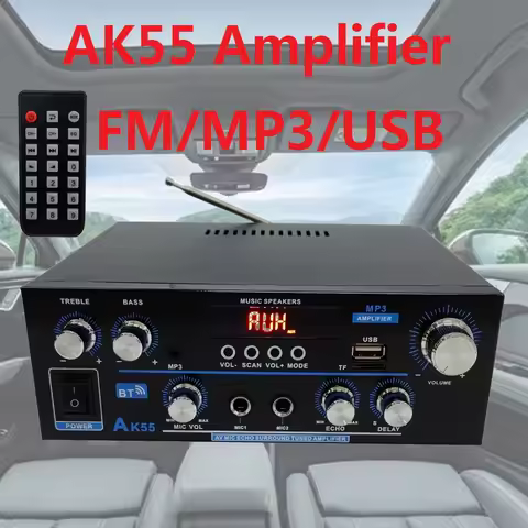 Car Amplifier AK55 900W Max 2.0 Channel Rated 70W+70W Bluetooth Audio Hifi AMP Karaoke Music Player 