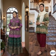 Tops - Y2K Style Folk Costume, Plus Size Chiffon Kurti with Three-quarter Sleeves