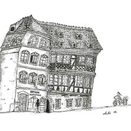 法國史特拉斯堡木條屋建築 (手繪插畫含A4畫框)