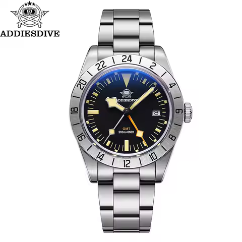ADDIESDIVE GMT Watches Men's 39mm Diver Luminous Calendar Display Stainless Steel 20ATM Quartz Watch