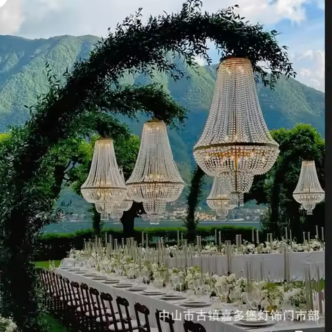 DIY wedding arch chandelier, stage aisle center decoration, outdoor party road guide background disp