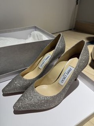 超新淨 Jimmy Choo 銀色 閃粉 高跟鞋 閃閃 高踭鞋 婚鞋 細腳 小腳 34.5 size 有紙袋鞋盒全套