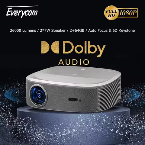 Everycom HQ11W 1080P Projector Smart TV for Home 3600 ANSI Video Projectors 3+64GB Android 15 Movie 