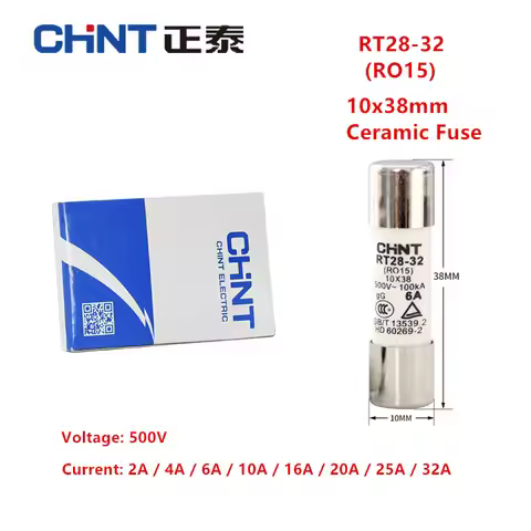 10Pcs/lot CHINT RT28-32 (RO15) Fuse 10x38mm Ceramic Fuses 500V 100KA 2A 4A 6A 10A 16A 20A 25A 32A RT