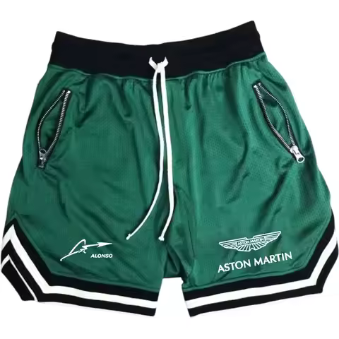 Men's Aston Martin Alonso Printed Mesh Basketball Shorts Breathable Elastic Waist Drawstring Sport S
