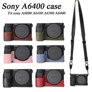 PU Leather Camera Case Half Body Cover Shoulder strap For Sony A6000 A6100 A6300 A6400