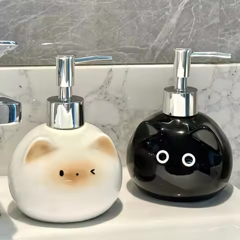 Ceramic Cat Hand Sanitizer Press Bottle Toilet Shampoo Shower Gel Packaging Bottle Dispenser for Liq