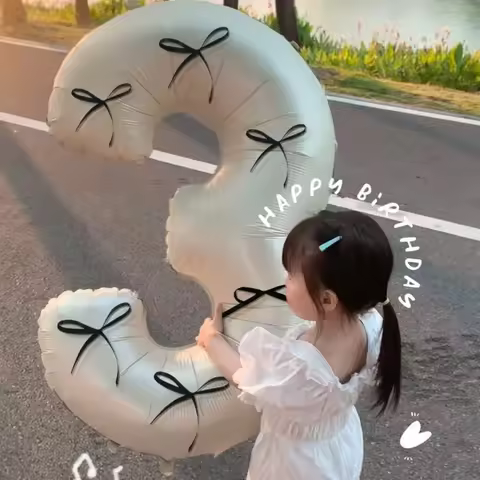 Vintage 32inch 0-9 Years Old Balloons Bow Matte Number Balloons Milky Aluminum Foil Wedding Decorati