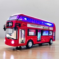 Children's Alloy Bus Toy Car School Bus Boy Double-Decker Bus Artificial Open Door Car Model Sound and Light