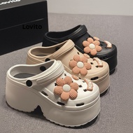 (Trendy2) Lovito Casual Plain 9Cm Extra Thick Soft Sole Daisy Show Longer Legs Flat Sandal for Women