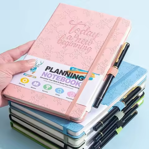 A5 Student Daily Schedule 100Sheets Undated Format Weekly Planner Notebook PU Leather Cover Efficien