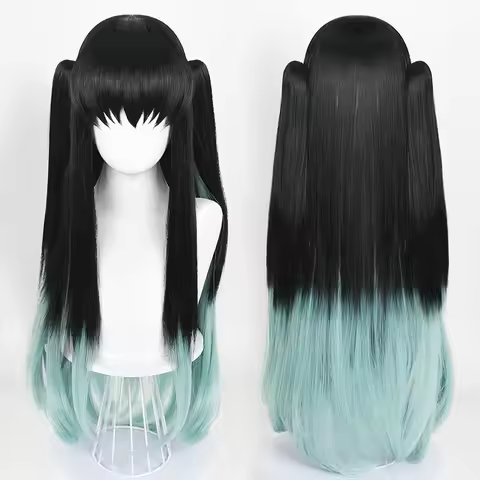 Long Synthetic Wig Twin Tails Cosplay Hairstyle Inspired By Muichiro-Tokito Demon Hero Anime Fiber C