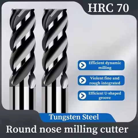 HRC 70 Tungsten Carbide 4 Flutes End Mill R0 5 R1 R2 R3 Bullnose HRC62 CNC Metal Router Tool
