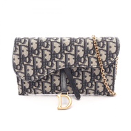 【二手】Dior 斜挎包/馬鞍包/長款錢包 Dior Oblique 提花 S5614CTZQ_M928 海軍藍帆布皮革斜挎馬鞍鏈條小號
