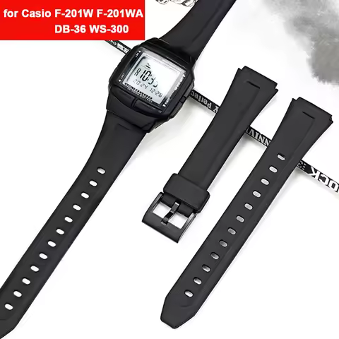 18mm Resin Strap for Casio F-201W F-201WA DB-36 WS-300 Watch Band Matte Black Rubber Men Women Repla