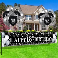 Black Silver 18th Birthday Decorations Black Silver Happy 18th Birthday Banner Yard Sign and 18Pcs B