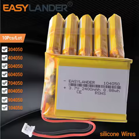 10x Silicone Wires JST2.0 2P 3.7V 2400mAh 104050 Lithium Li-ion Polymer Battery 304050 404050 504050