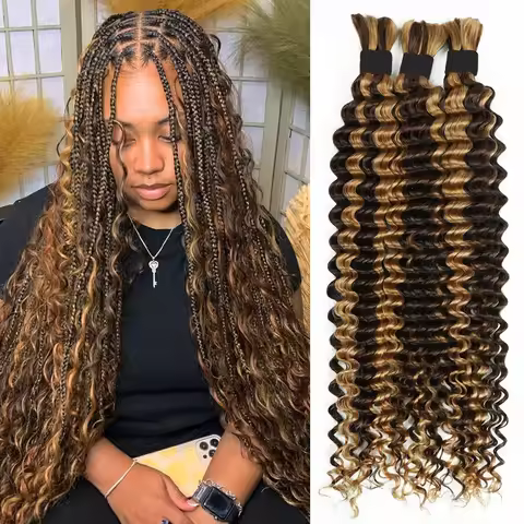 Highlight 613 Curly Boho Braids Human Hair Bulk Braiding Hair Burgundy 99J Blonde Deep Wave 100% Hum