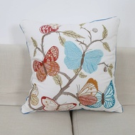 Quality Embroidered Pastoral Flower Bird Pattern Cushion Cover For Sofa - Home Decorative Butterfly 