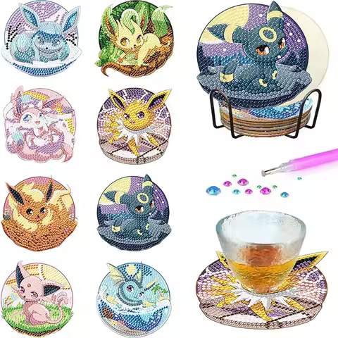 Keeppley&Pokemon Crystal Diamond Decorative Painting 5D DIY Cross Embroidery Kit Insulated Coaster D
