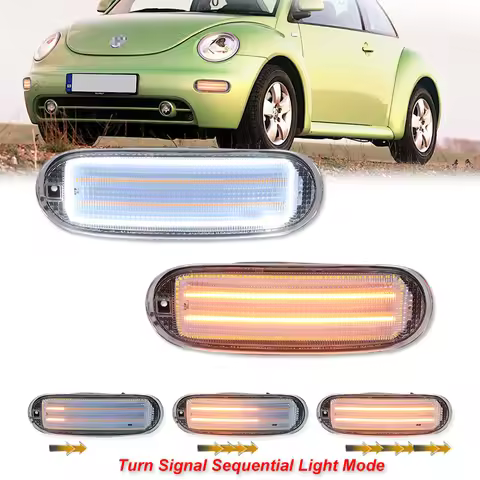 For Volkswagen Beetle Front Bumper Sequential Amber Turn Signals Lights White LED as Driving Lights/
