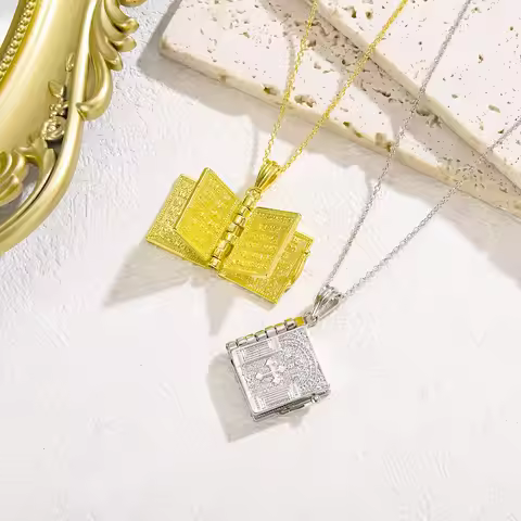 Bible Pendant Necklace Openable Christian Catholic Holy Bible Verse Necklace for Men & Women Engrave