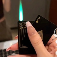 Playing Card Lighter Inflatable Windproof Unique Creative Portable Metal Side Sliding Lighter High-E