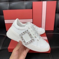 R RV Rhinestone Square Buckle White Shoes Same Style Women's Shoes Sports Shoes All-Match Inner Heig