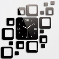 3D Acrylic Wall Clock Squares Quartz Mirror Wall Stickers Modern DIY Stickers