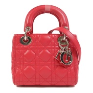 Dior 羊皮皮革Lady Dior Mini銀扣手挽肩背兩用袋