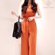 Sleeveless Lace-Up Jumpsuit Women's Summer Elegant Round Neck Wide-Leg Jumpsuit Korean Casual Orange