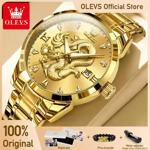 OLEVS Men's Watches Top Brand Fashion Original Quartz Watch for Man China Loong Dragon Dial Waterpro