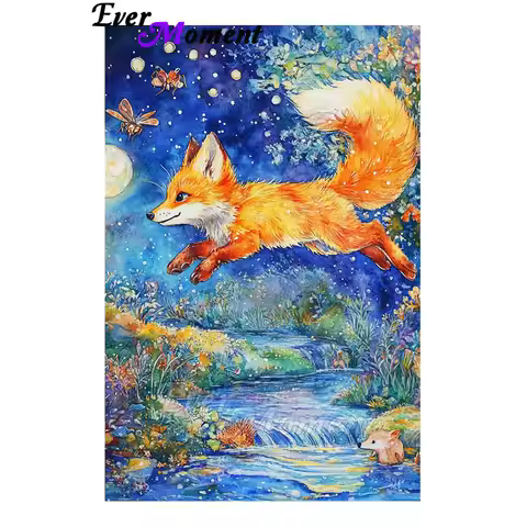 Ever Moment DIY Full Diamond Paintings Animal Kit 5D Embellished Running Fox Diamond Art for Home De