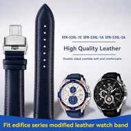 For Casio EDIFICE Watch Ocean Heart EFR-539L Racing F1 Cowhide Watch Bands EFR-539 Black Blue Male C