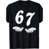 SARB Funny 67 T-Shirt - 67 Number Joke Design with 6 and 7 Hands Iron-On Print, 1 Round Neck Tee, Bi