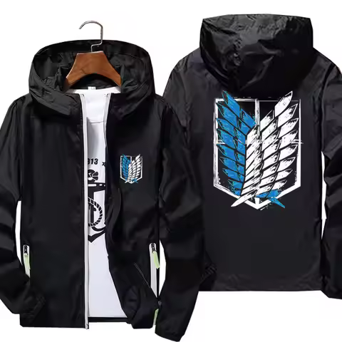 Men Women Attack On Titan Wings of Freedom Casual Reflective Windbreaker Pilot Hooded Jacket Slim Fi