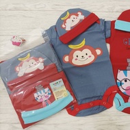 Baby Set Monyet dan Kucing Merah Abu-abu (Topi)