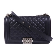 CHANEL 羊皮皮革Boy 25銀扣鏈帶肩背袋